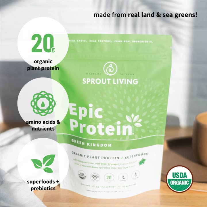 Sprout Living - Wholesale Protein/Superfood Powder - Epic Protein | Organic Plant Protein, Green Kingdom, DB