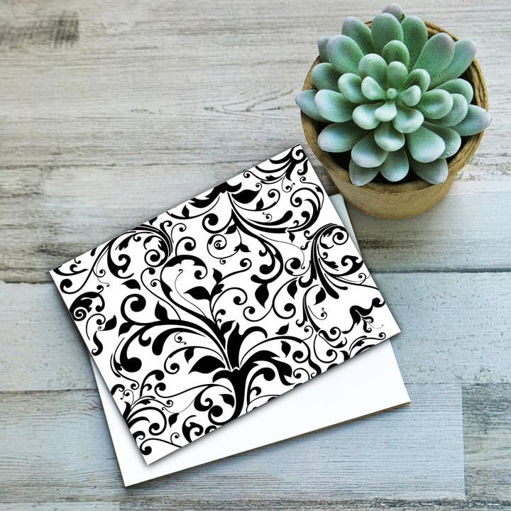 Carte blanche simple ornée en noir et blanc pour la vente par PhD Design