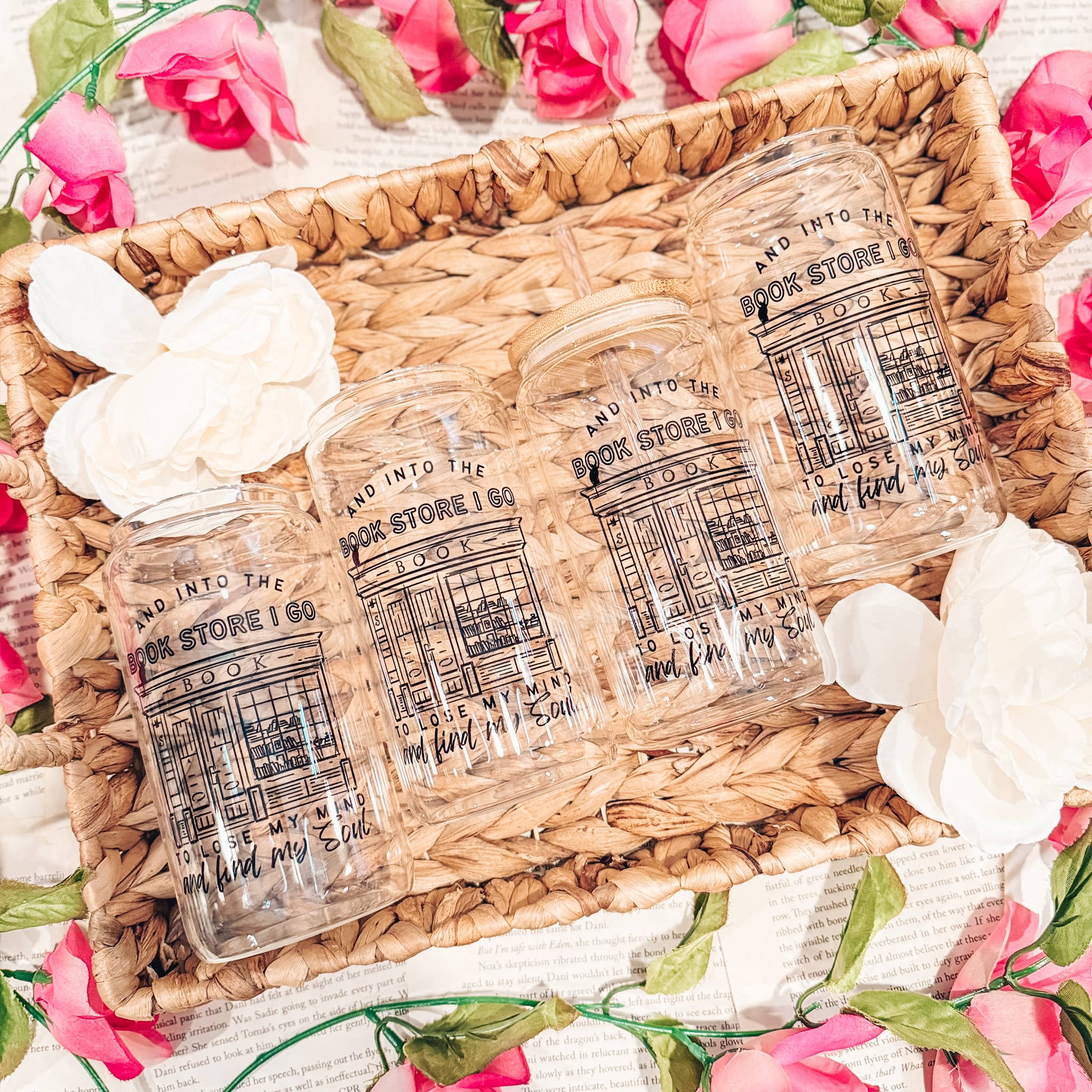 The Swoon Room - Wholesale Drinking Glass/Cup - Into the Bookstore I Go To Lose My Mind 16oz Clear Glass Cup3