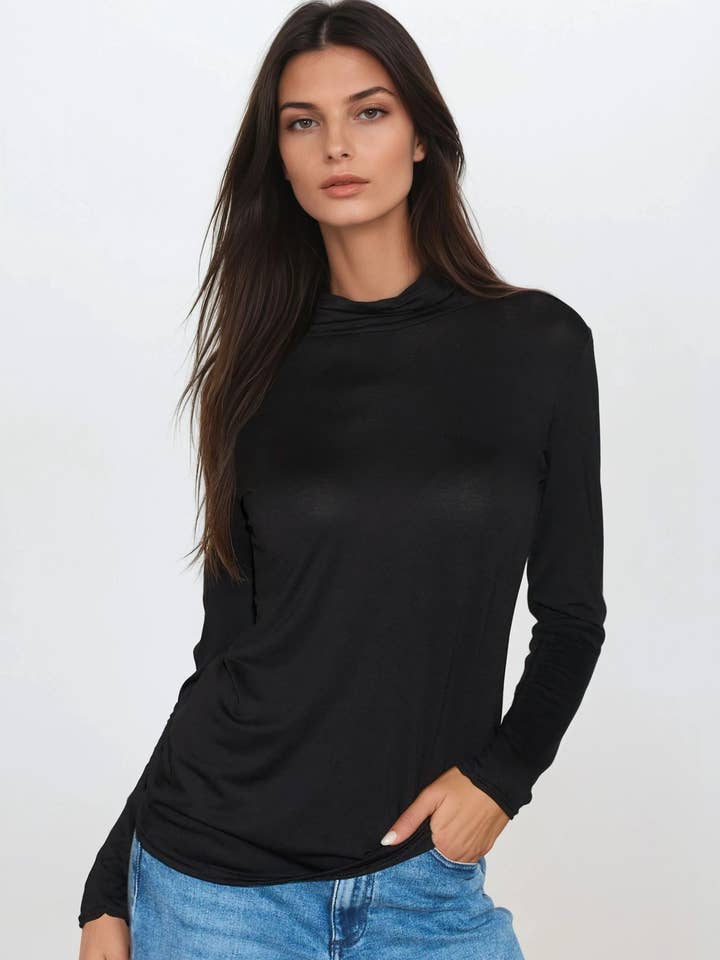 Black Turtleneck Long Sleeve Top for wholesale by Aftershock London