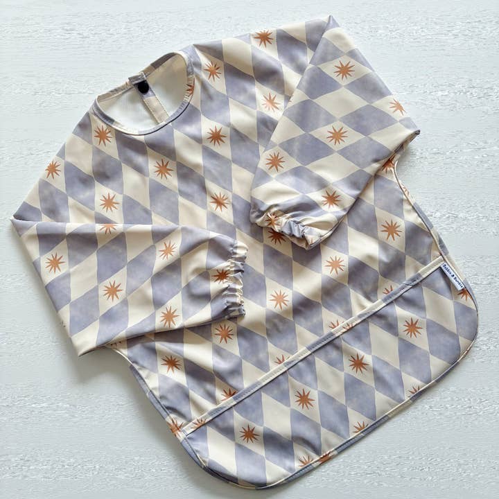 Blue Harlequin Long-Sleeve Toddler Bib | Full-Coverage for wholesale by Bobbin and Bumble - Baby Changing Mats