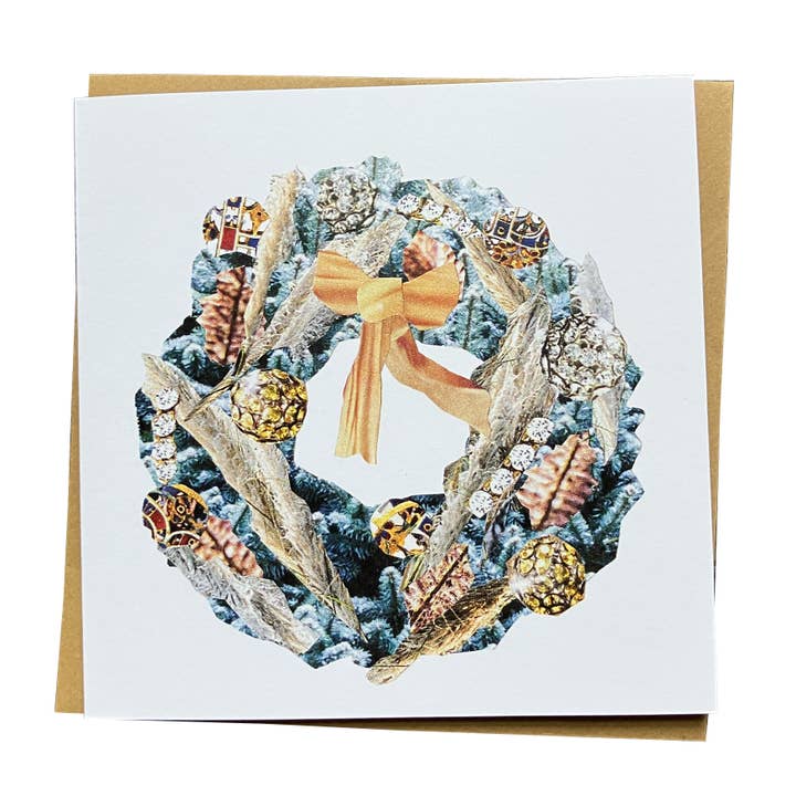 Festive Wreath Christmas Card (Silver) for wholesale by Soodle Street Studio