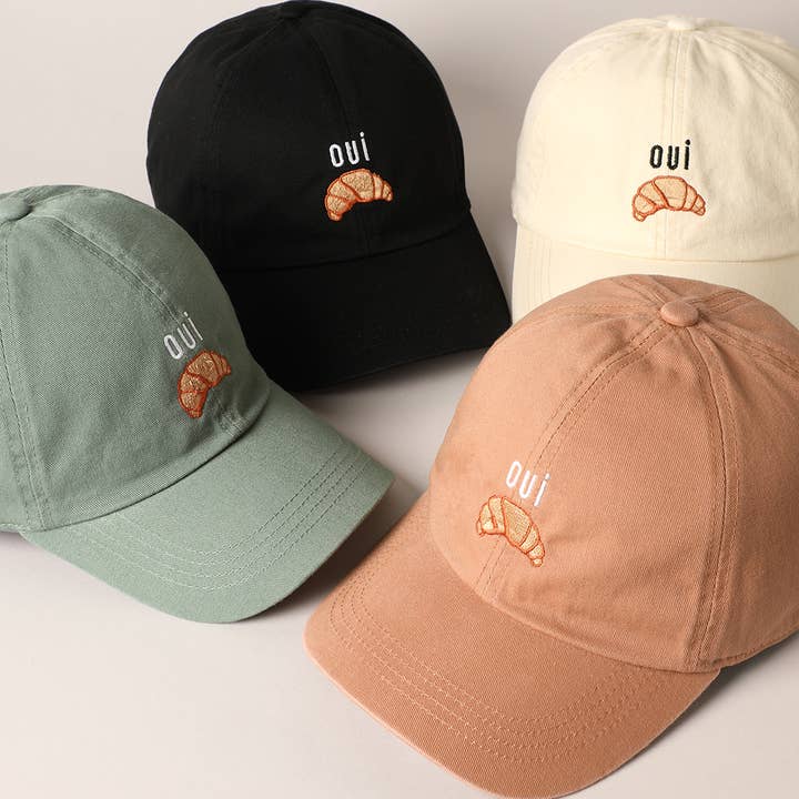 Fashion City - Wholesale Baseball Cap - Women's - OUI Croissant Embroidered Baseball Cap