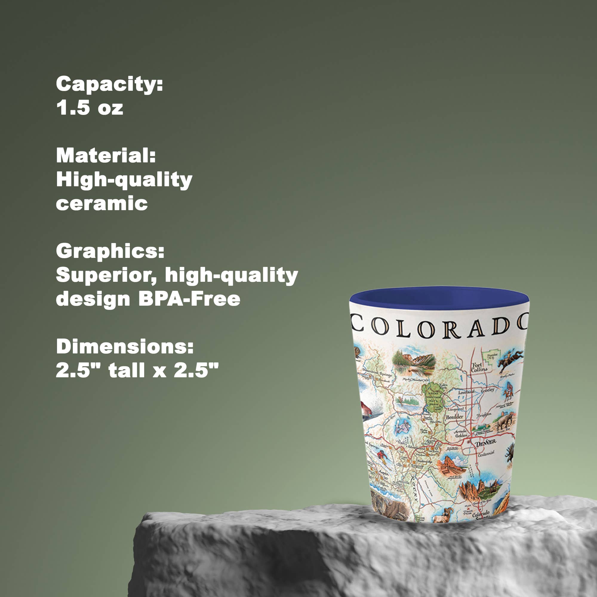 XPLORER MAPS – wholesale Shot glass – Colorado State Map Ceramic Shot Glass - 1.5 oz - Blue4