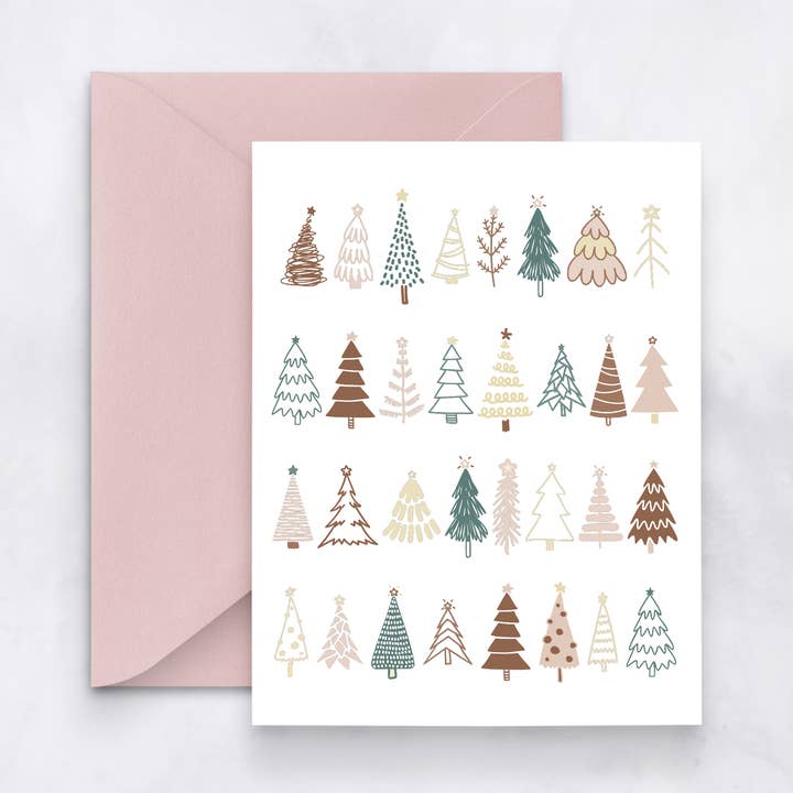 Carte de Noël moderne – Arbres de fête style bohème pour la vente par Felicia Nicole Design