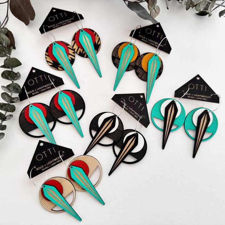 Architectural Leather+Birch earring: NAJA (Classic Colors) for wholesale by OTTI