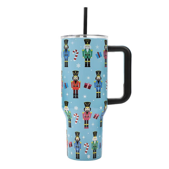 Bioworld Merchandising - Wholesale Insulated Mug/Tumbler - Bioworld Nutcrackers Blue 40 Oz Stainless Steel Tumbler WIth Handle & Reusable Straw1