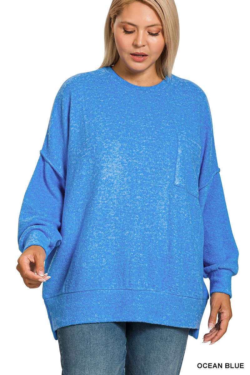 Vanilla Monkey - Wholesale Knit Sweater - Women's - Plus Brushed Melange Drop Shoulder Sweater8