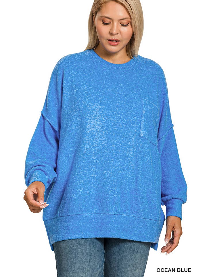 Vanilla Monkey - Wholesale Knit Sweater - Women's - Plus Brushed Melange Drop Shoulder Sweater8