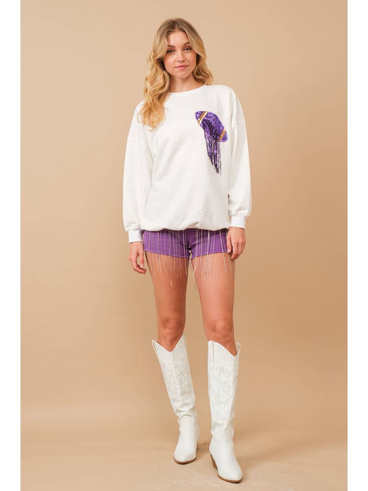 Blue B - Wholesale Sweatshirt - Women's - 34253T - Fleece Terry Football Sequin Fringe Sweatshirt18