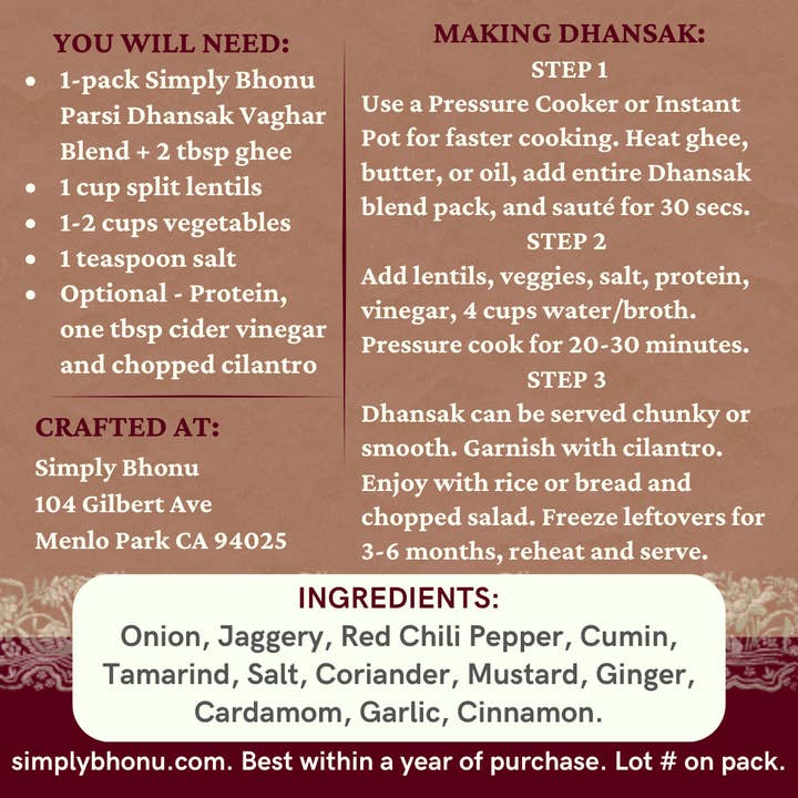 Simply Bhonu - Wholesale Dried Spice Mix - Lentil-Veggie Stew - Parsi Dhansak Spice Blend4