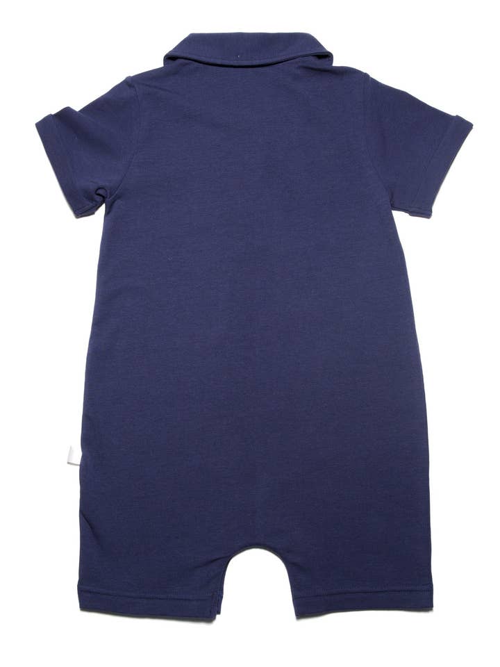 Classic Three Button Short Sleeve Smartsuit In Navy Blue for wholesale by Lovingly Organics