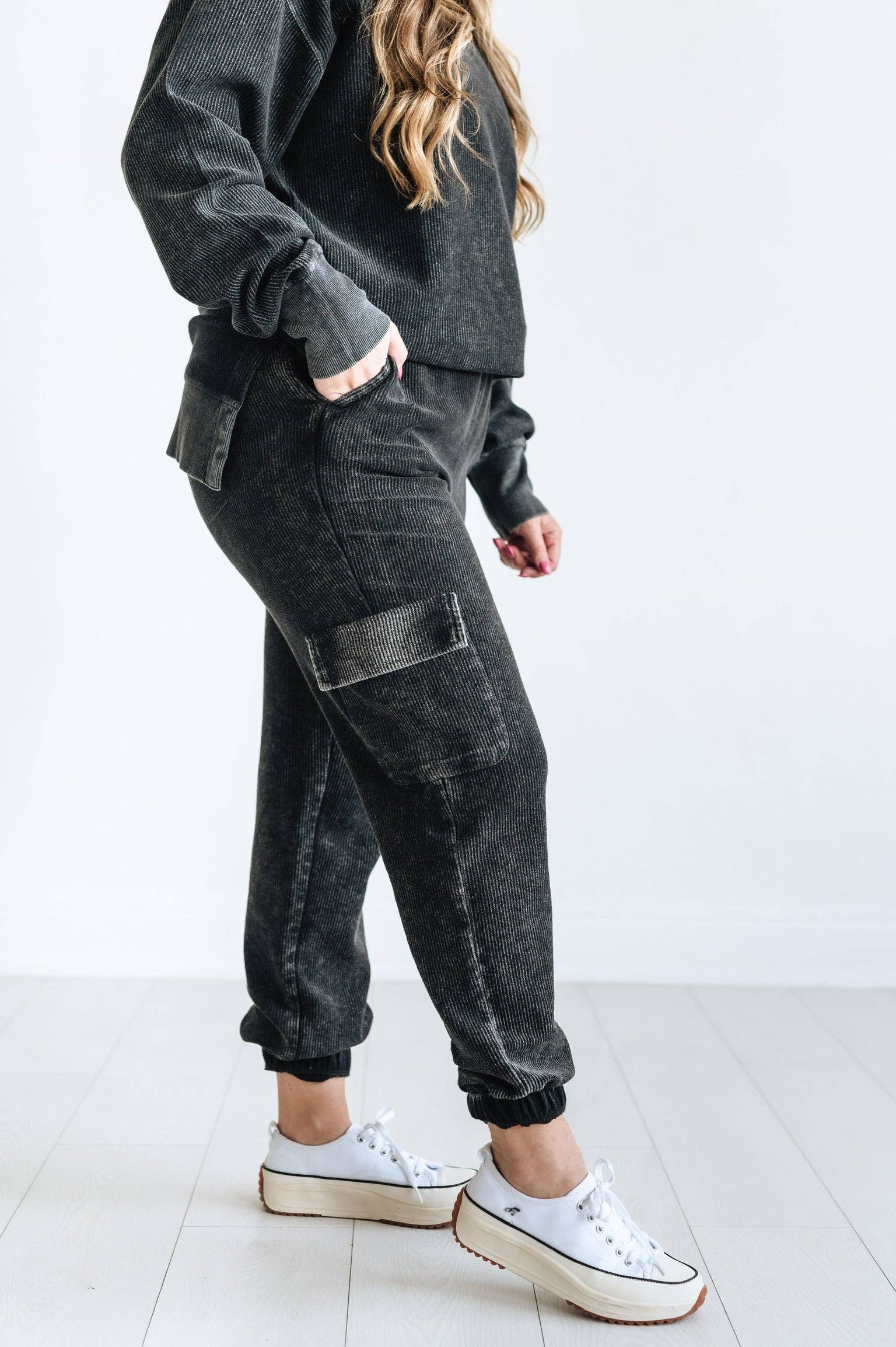 Moon Ryder - Wholesale Lounge Sweatpants/Joggers - Women's - CORDED JOGGER - WASHED BLACK - INSTOCK1