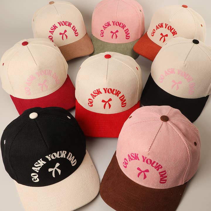 GO ASK YOUR DAD Heat Press Corduroy Trucker Hat for wholesale by Fashion City