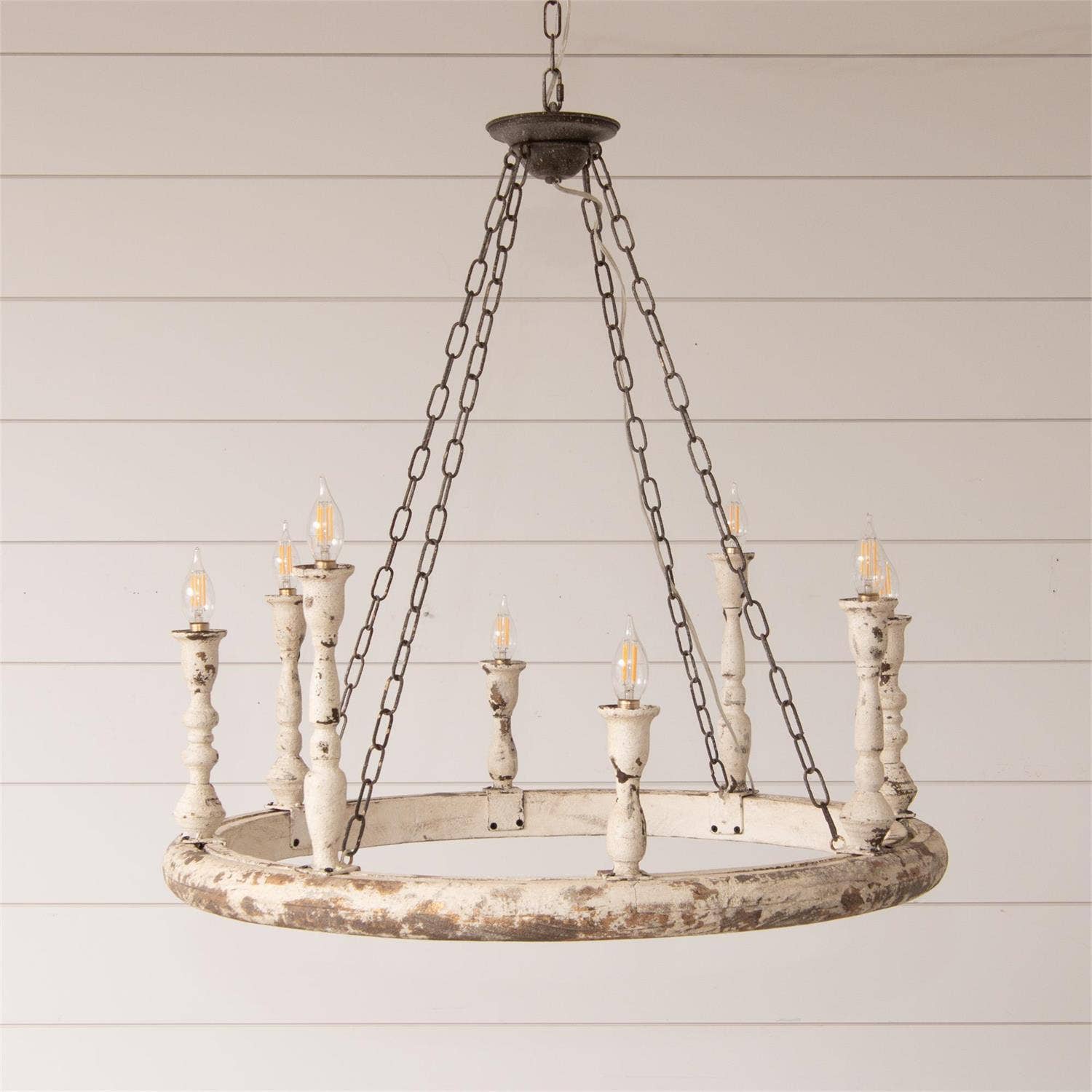 Audrey's Home & Gift - Vente Lustre/Suspension - Lustre en forme de roue de wagon à 6 lumières, blanc vieilli (PC)3