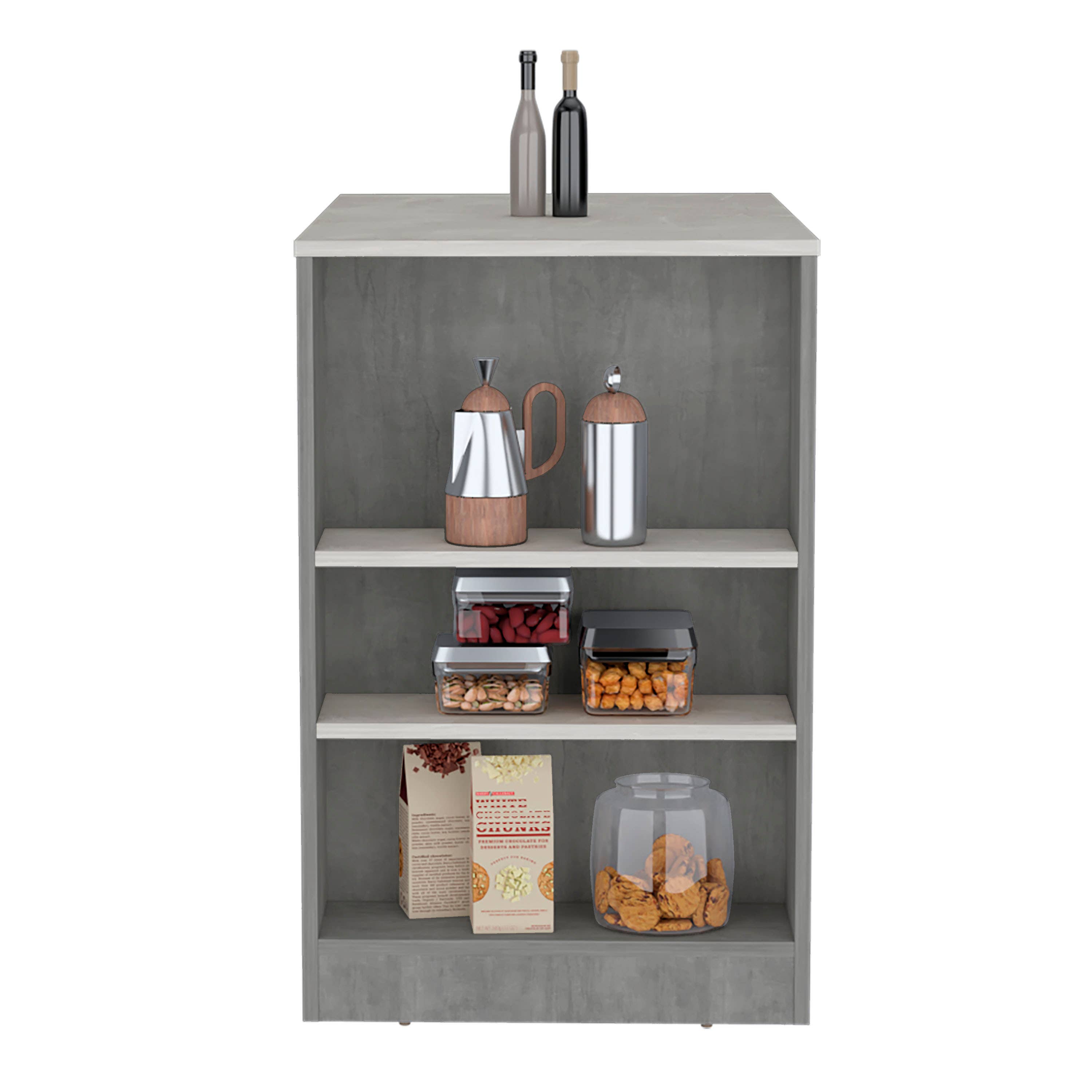 TUHOME FURNITURE – Organizador/armazenamento de cozinha por atacado – Portree Kitchen Island com prateleiras de 3 lados23