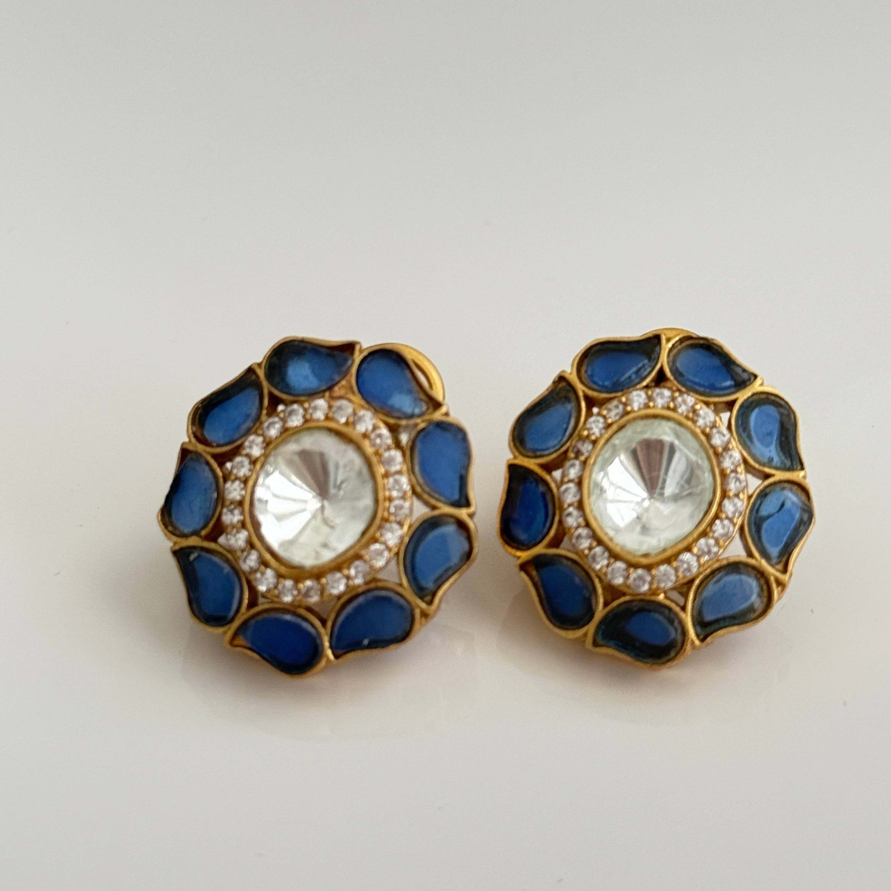 Vinnis Jewelry - Wholesale Dangle Earrings - Midnight Meenakari Kundan Stud Earrings – Royal Blue Ethnic Jewelry8