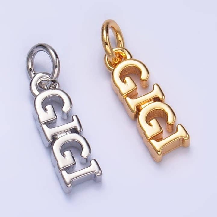 Aim Eternal - Wholesale Individual Charm/Pendant - 24K Gold Filled Grandma "GIGI" Script Charm in Gold & Silver | W4243