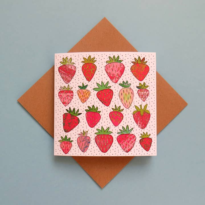 Strawberry Greetings Card for wholesale by Kathryn Churn Designs