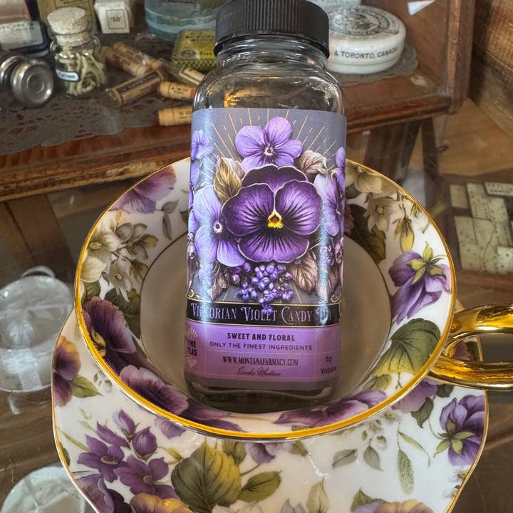 Montana Farmacy - Wholesale Loose Tea - Vintage Victorian Violet Candy Tea Candied French Tea in Jar6