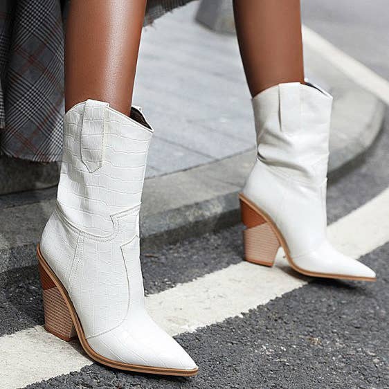 4 Colors Solid Chunky Mid-Calf Boots for wholesale by kycozy