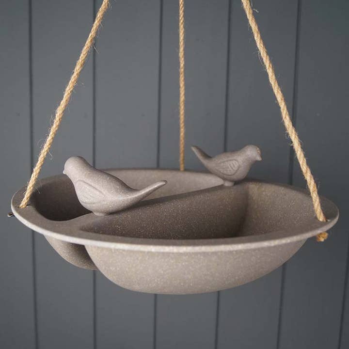 Earthy Straw Hanging Bird Bath And Feeder for wholesale by Satchville