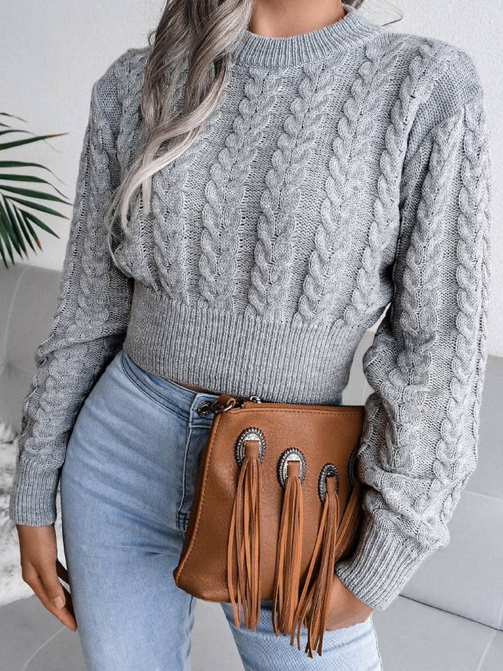 Lily Clothing - Wholesale Knit Sweater - Women's - WOMEN CHUNKY CABLE KNIT RIBBED CROP SWEATER_CWOSWL04677