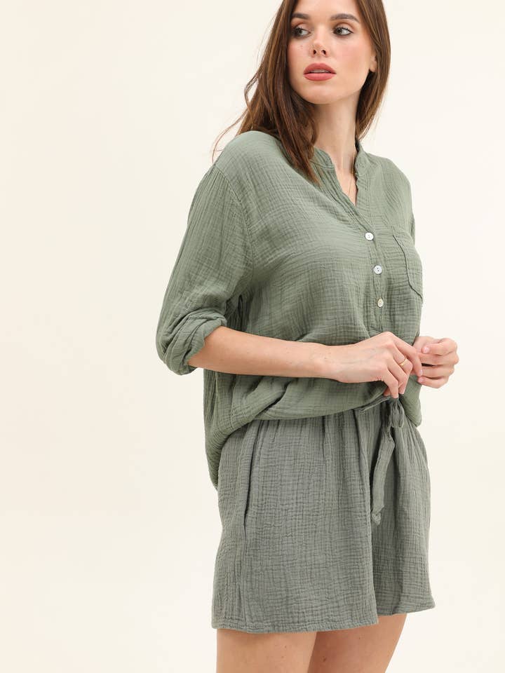 Moonsun - Wholesale Button Down Shirt - Women's - #80641 button down cotton gauze shirt with straight collar20