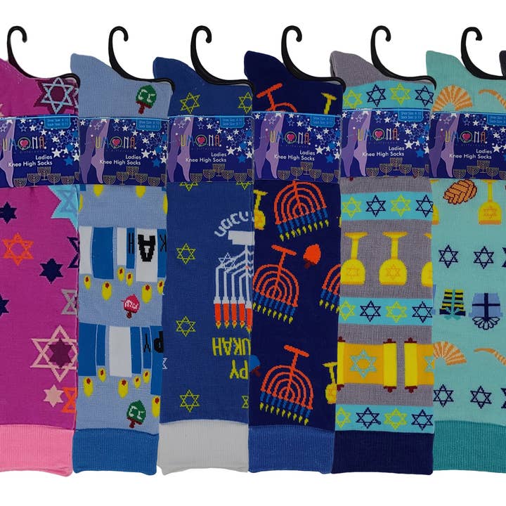 Different Touch - Wholesale Socks - Women's - Knee High Socks | Jewish Hanukkah Design | Womens (8 Pairs)