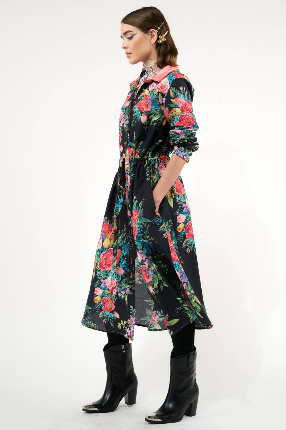 Black Floral Zinnia Shirt-Dress for wholesale on Faire5