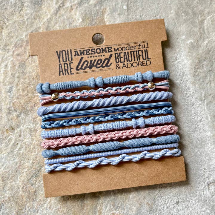 Boho Hair Ties on Kraft Card | Sky Blue for wholesale by eastern ave studio