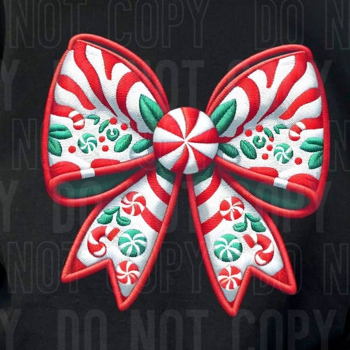 Candy Cane Bow DTF Transfer for wholesale by K and M Designs