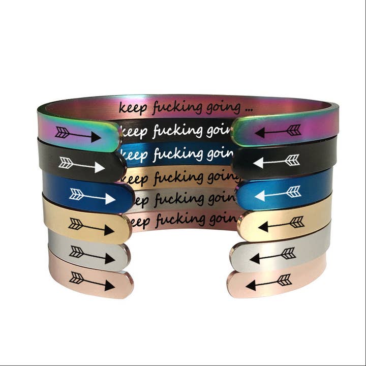 Engraved4Ever – wholesale Cuff bracelet – Hidden Message Keep Fucking Going Inspirational Bracelet Bangle Mantra Quote Steel Motivational Cuff3