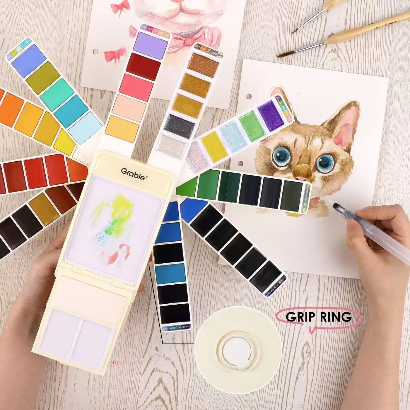 Grabie - Wholesale Watercolor Paint - Foldable Watercolor Set Of 56 With Water Brush Pen3