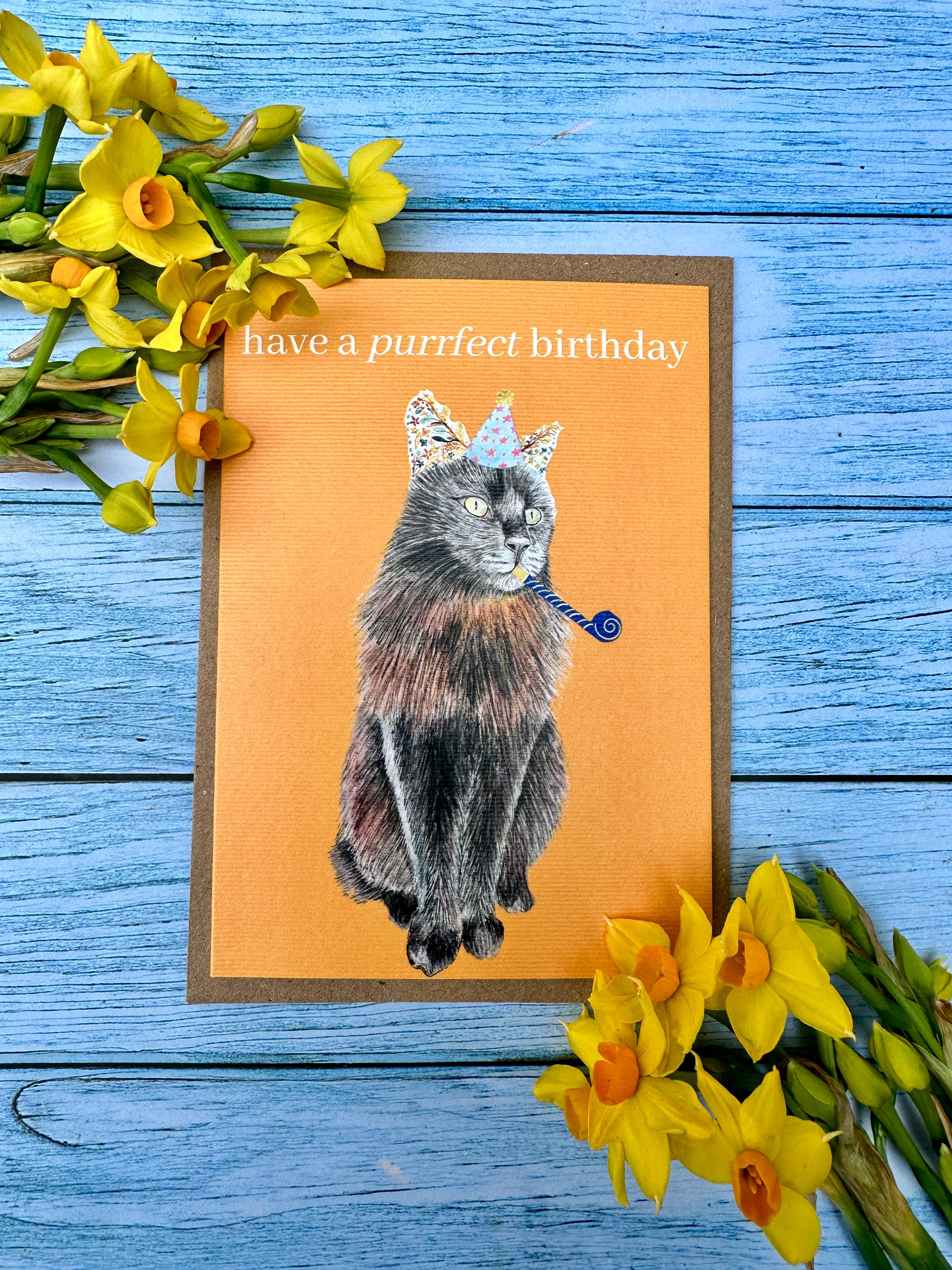 Jen Winnett Eco Artist – wholesale Birthday card – Purrfect Cat Birthday |  Eco Friendly Card  Cute Colourful1