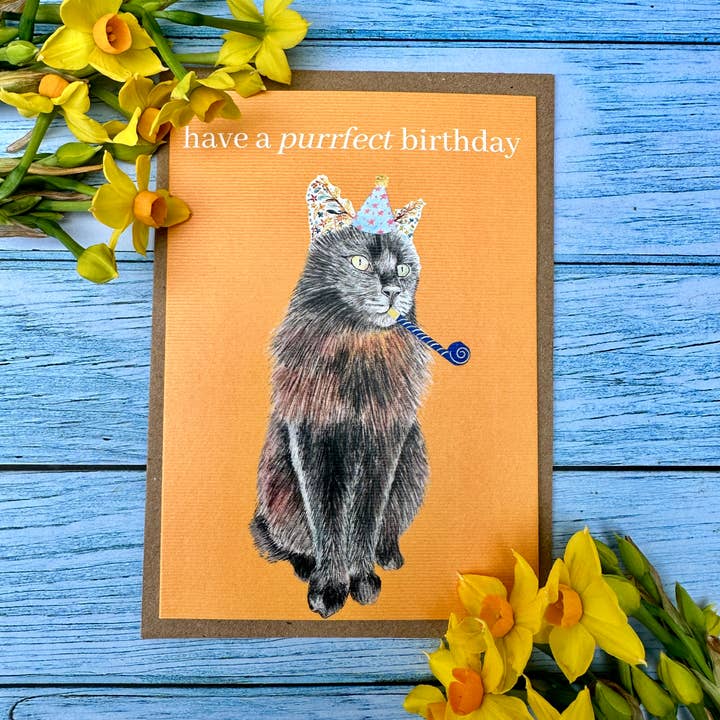 Jen Winnett Eco Artist – wholesale Birthday card – Purrfect Cat Birthday | Eco Friendly Card Cute Colourful1