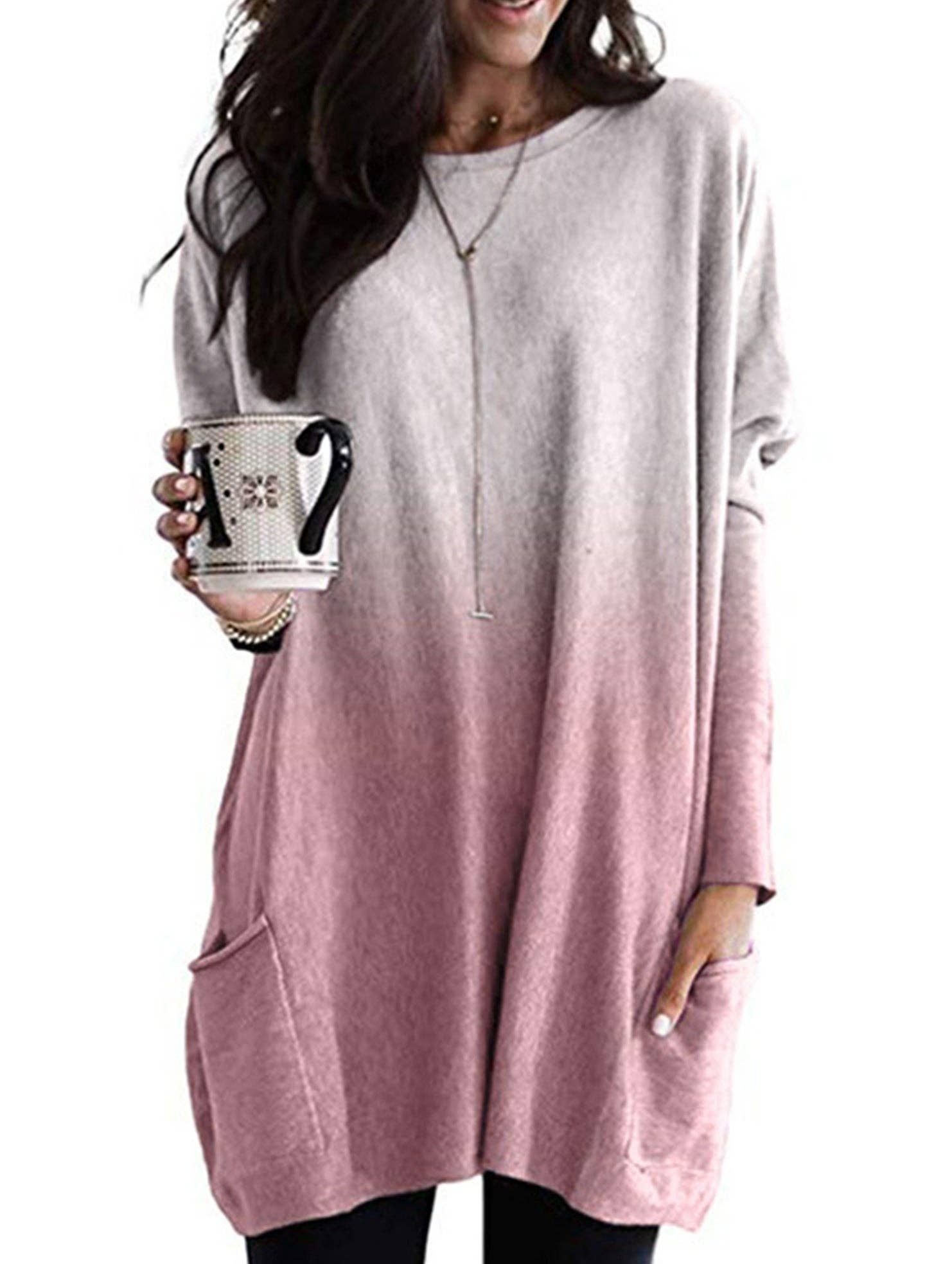 Lovenne - Wholesale Tunic - Women's - Gradient Color Long Sleeve Casual Pocket T-Shirt Top10