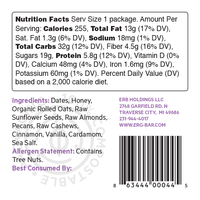 ERG! Bars – Engroshandel Snackbars – Pecan dato ERG! - Kasse med 12 barer2