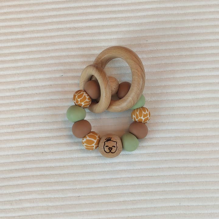 Exclusive Teether Giraffe Print Light Brown-Light Green for wholesale by Little Baby Musthaves