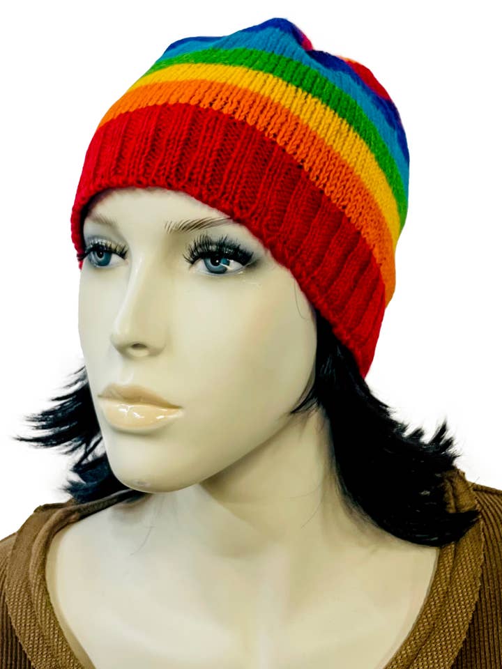 Rainbow Beanie Hat Fleece Lined for wholesale by Yak & Yeti