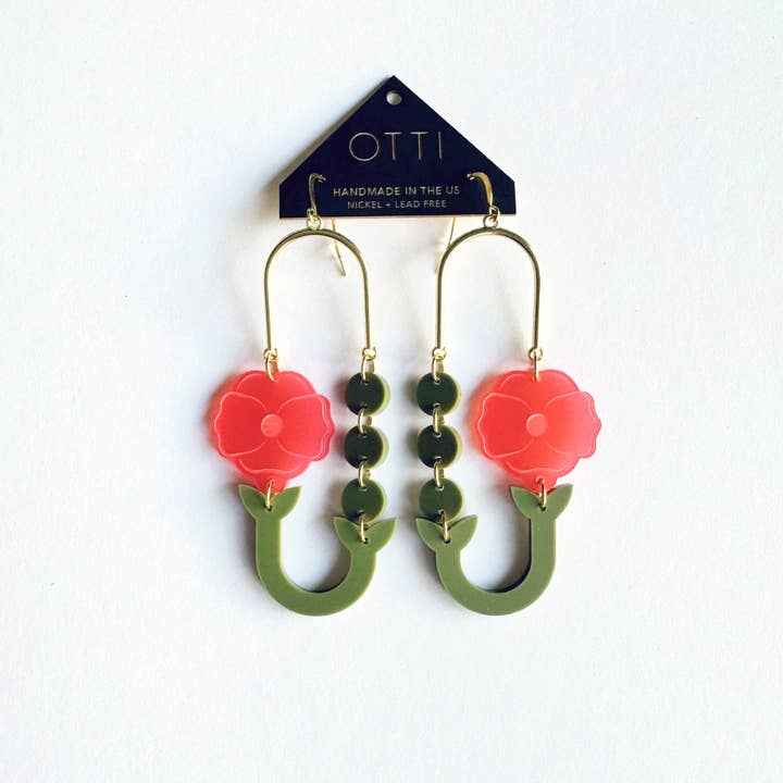 OTTI - Wholesale Dangle Earrings - Botanical-Inspired Lightweight Acrylic Earring: Poppy Loop
