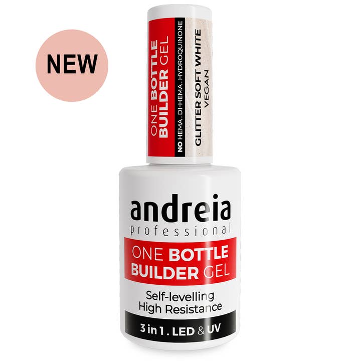 En flaske Builder Gel 3 i 1 - Glitter Soft White for engroshandel hos Andreia Professional