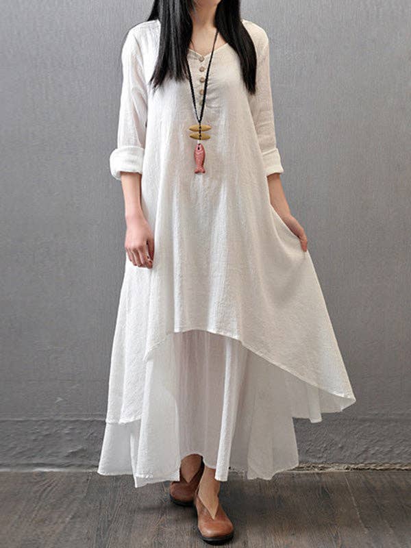 Sheer Trend - Wholesale Dress - Women's - Cotton Blend Split-Joint Solid Color Dress9