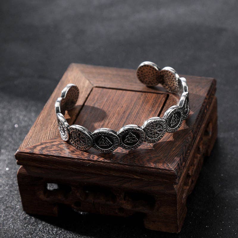 Silver Viking Odin Bracelet Men Retro Norse Shield Rune Jewelry for wholesale on Faire1