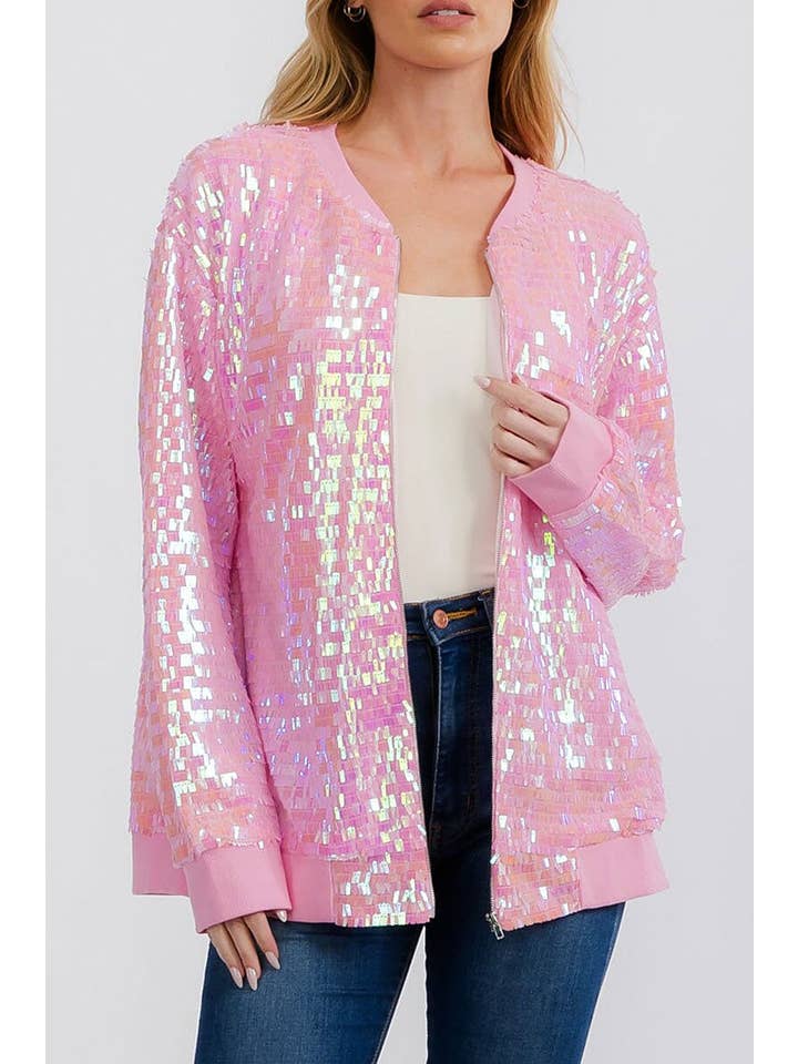 ROUSSEAU - Wholesale Jacket - Women's - ALLOVER SEQUINS DETAIL ZIP UP POCKET FRONT JACKET5