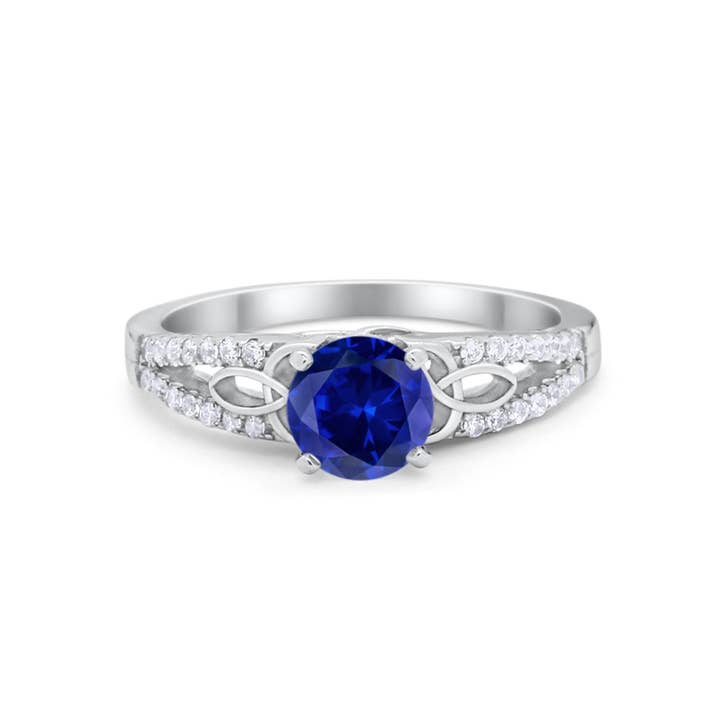 Celtic Art Deco Wedding Ring Round Simulated Blue Sapphire CZ for wholesale by Blue Apple Imports