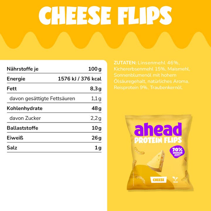 ahead – Großhandel Gepuffte Snacks – Protein Flips - Cheese (Tray 6x50g)
