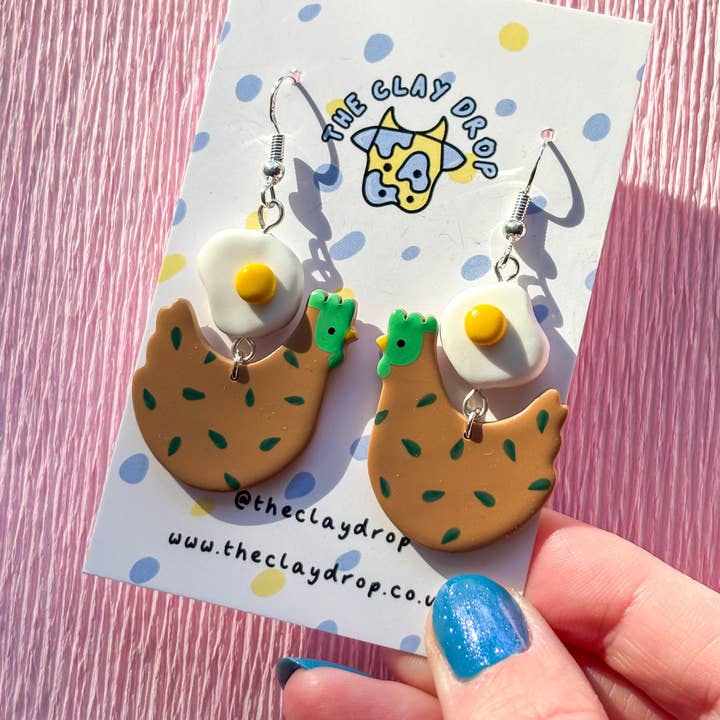 Fried Egg Chickens - Teal & Brown for wholesale by The Clay Drop