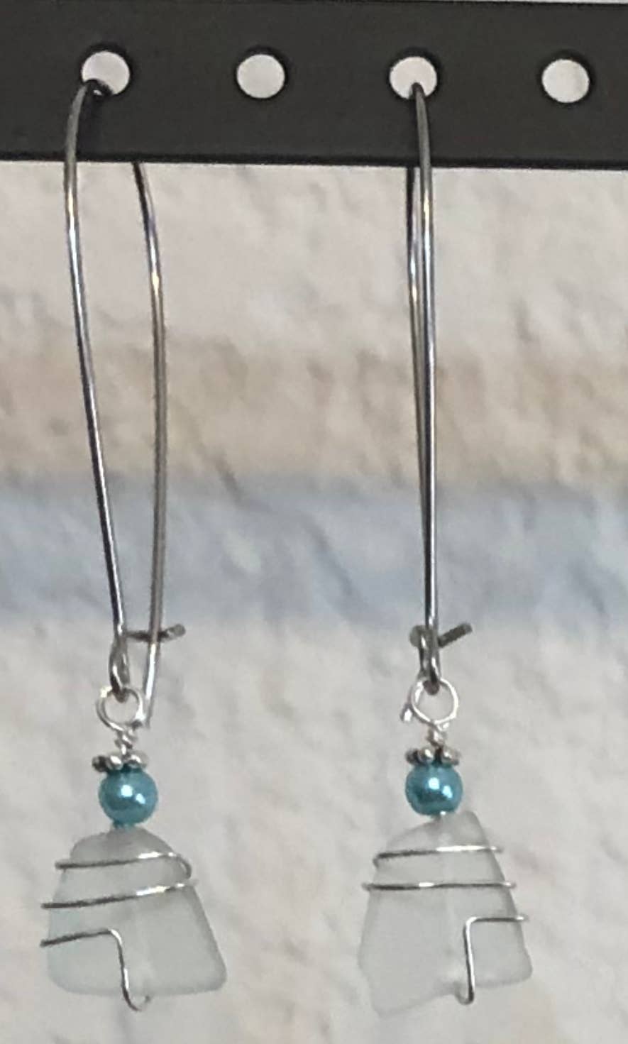 Essence of Fire & Sea - Wholesale Dangle Earrings - Beach Glass / Sea Glass Wire Wrapped with Pearl Earrings8