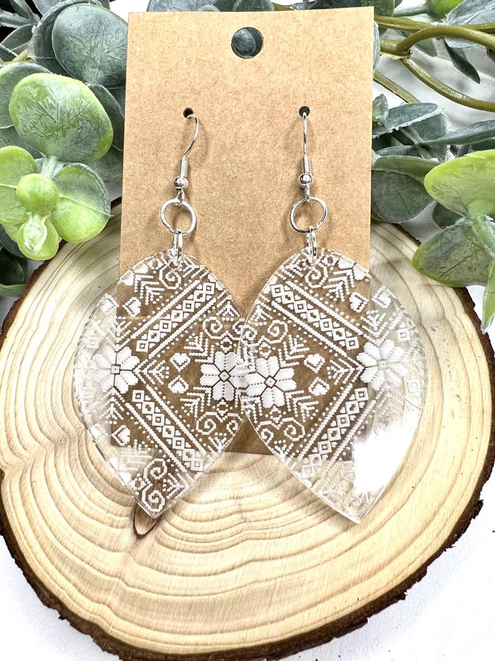 Clear Sweater Pattern Acrylic Earrings for wholesale by Lindsey Lane Wholesale